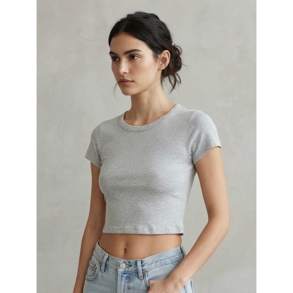 Rumored Grey Heathered Cropped Baby Tee Short Sleeve Ribbed Top S